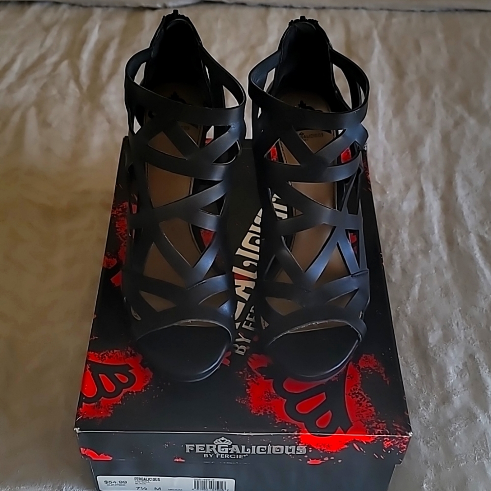 Women's Black Fergalicious Caged Heels